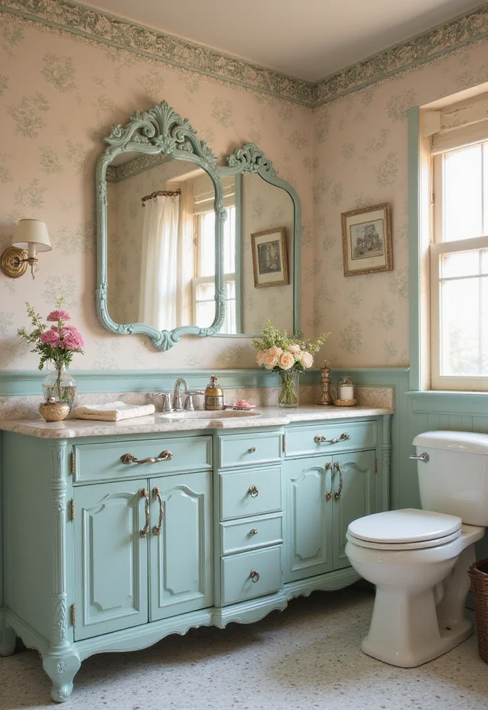 14 L Shaped Bathroom Vanity Ideas That Save Space - 12. Vintage Revival
