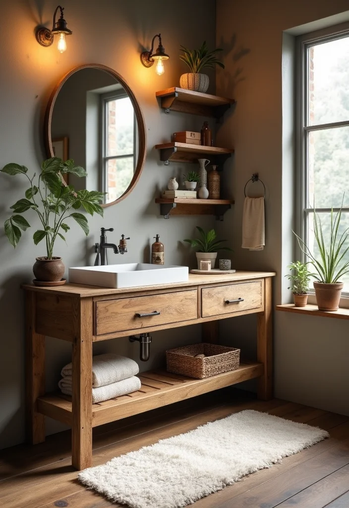 14 L Shaped Bathroom Vanity Ideas That Save Space - 2. Rustic Charm