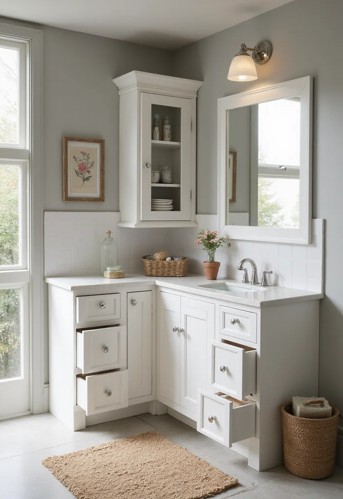 14 L Shaped Bathroom Vanity Ideas That Save Space - 4. Compact Corner Solutions