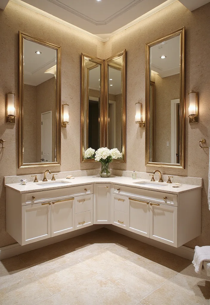 14 L Shaped Bathroom Vanity Ideas That Save Space - 6. Glamorous Touches