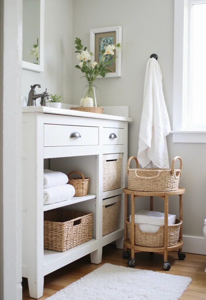 14 Large Half Bathroom Ideas For Open Space - 4. Smart Storage Solutions