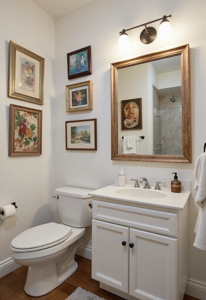 14 Large Half Bathroom Ideas For Open Space - 7. Incorporate Art