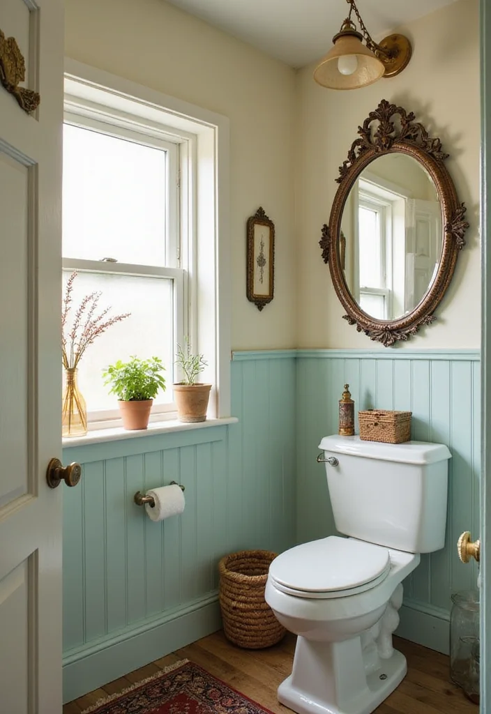 14 Large Half Bathroom Ideas For Open Space - 9. Vintage Finds
