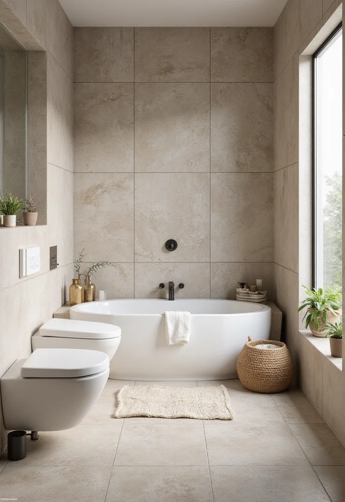 14 Mermaid Tile Bathroom Ideas With Ocean Aesthetic - 13. Coastal Chic with Natural Stone