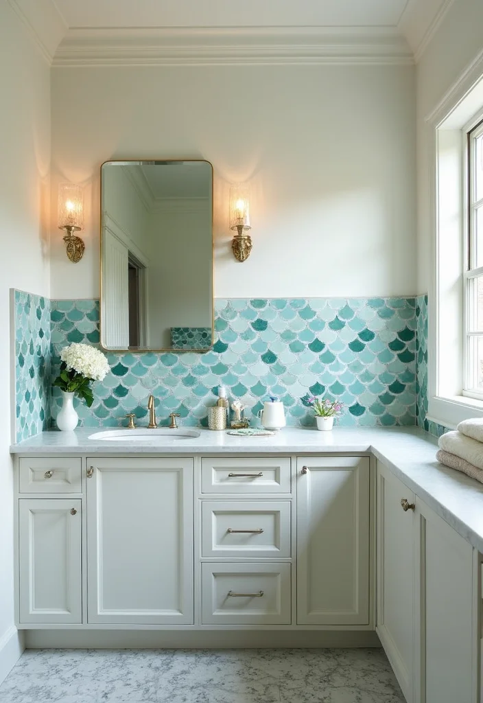 14 Mermaid Tile Bathroom Ideas With Ocean Aesthetic - 9. Mermaid Scale Backsplash
