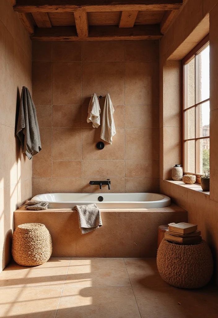 14 Neutral Bathroom Tile Ideas For Calm Interiors - 5. Warm Taupe Terracotta Tiles