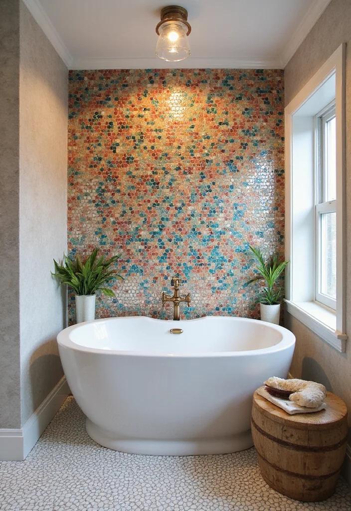 14 Penny Tile Bathroom Ideas With Timeless Texture - 13. Accent Walls That Wow