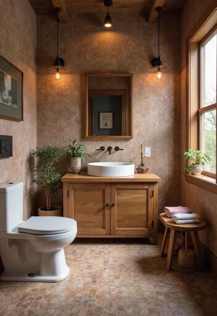 14 Penny Tile Bathroom Ideas With Timeless Texture - 9. Rustic Charm with Penny Tiles