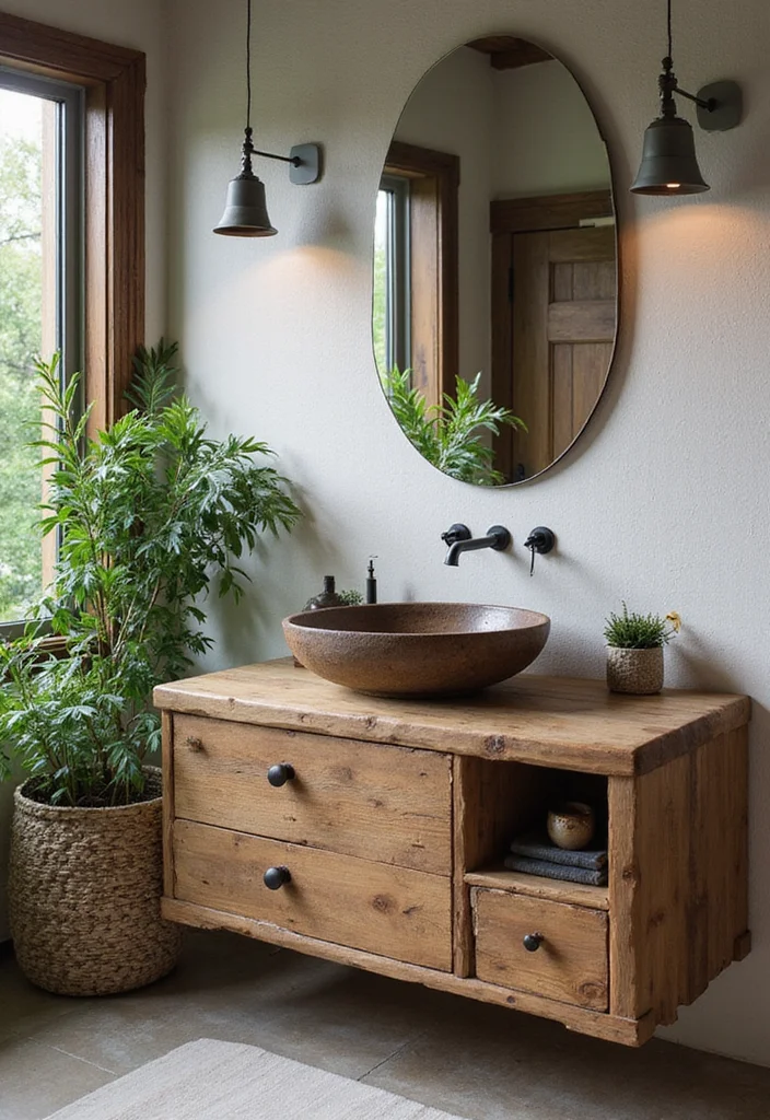 14 Primary Bathroom Vanity Ideas For Dream Homes - 1. Reclaimed Wood Elegance