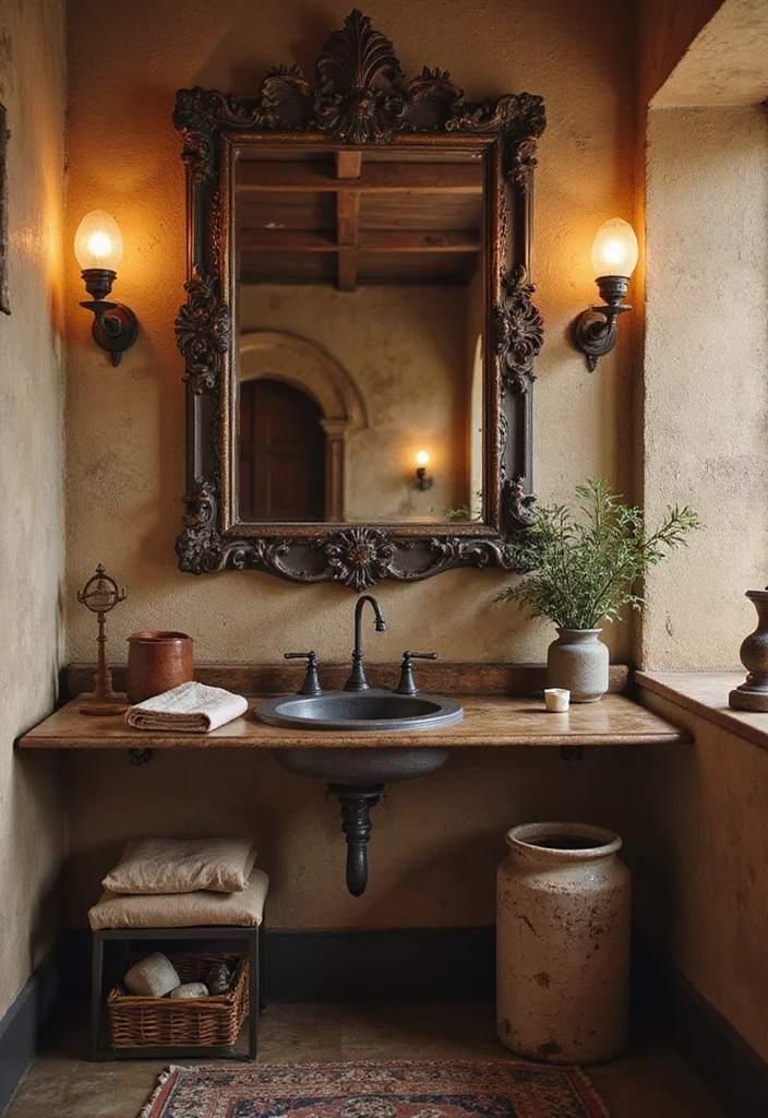 14 Rustic Bathroom Ideas With Cozy Character - 12. Antique Mirrors