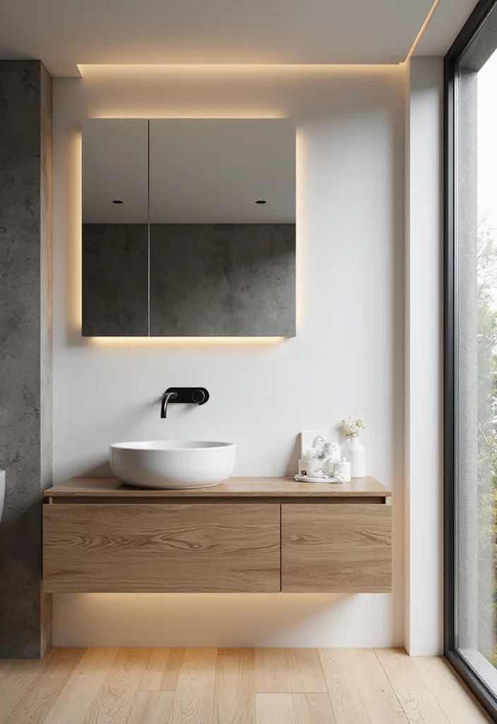 14 Sink On Top Vanity Bathroom Ideas With Modern Look - 1. Floating Vanity with Integrated Sink