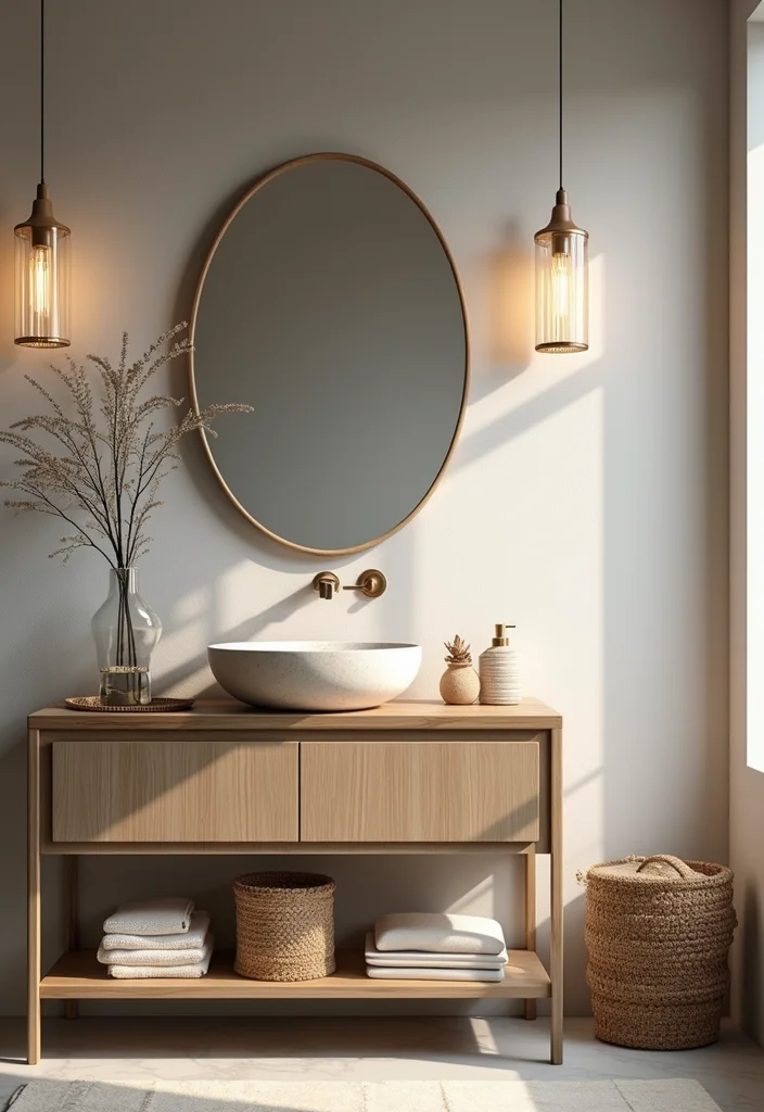 14 Sink On Top Vanity Bathroom Ideas With Modern Look - 14. Open Shelving Vanity with Decorative Sink