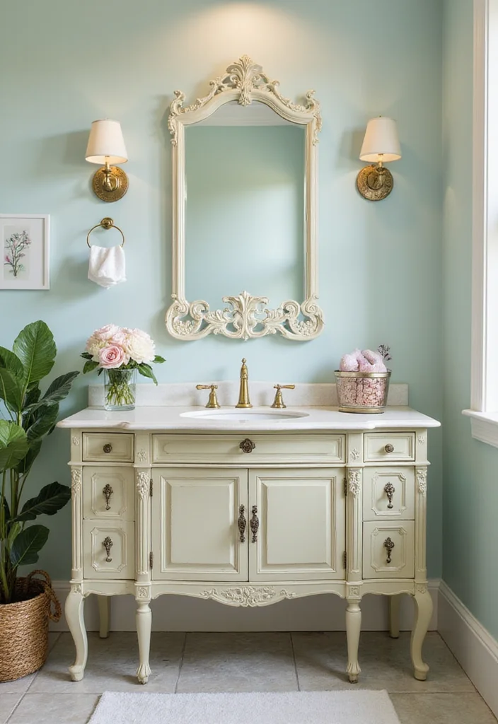14 Sink On Top Vanity Bathroom Ideas With Modern Look - 5. Vintage-Inspired Vanity with Clawfoot Sink