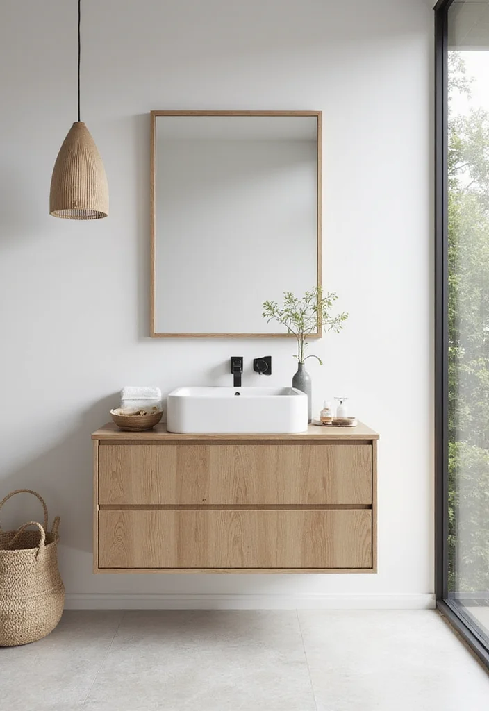 14 Sink On Top Vanity Bathroom Ideas With Modern Look - 7. Bright and Airy Scandinavian Vanity