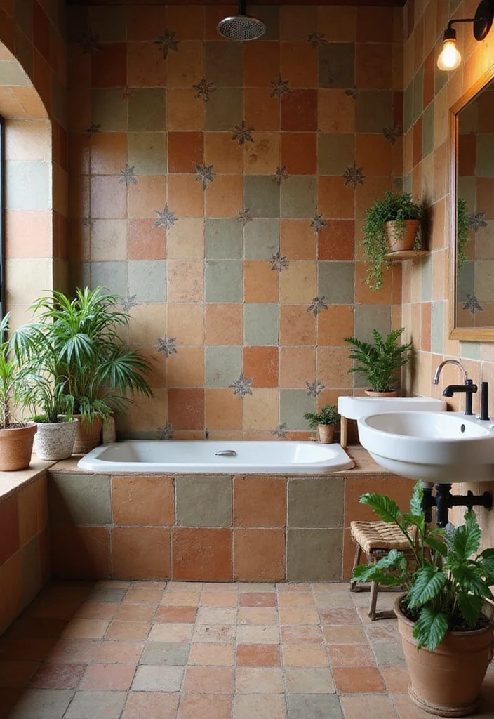 14 Star Tile Bathroom Ideas With Whimsical Style - 2. Earthy Tones and Textures