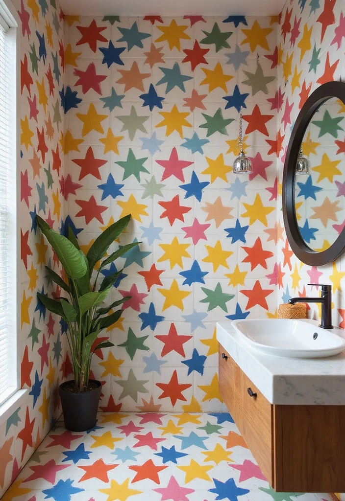 14 Star Tile Bathroom Ideas With Whimsical Style - 3. Bold Color Combinations