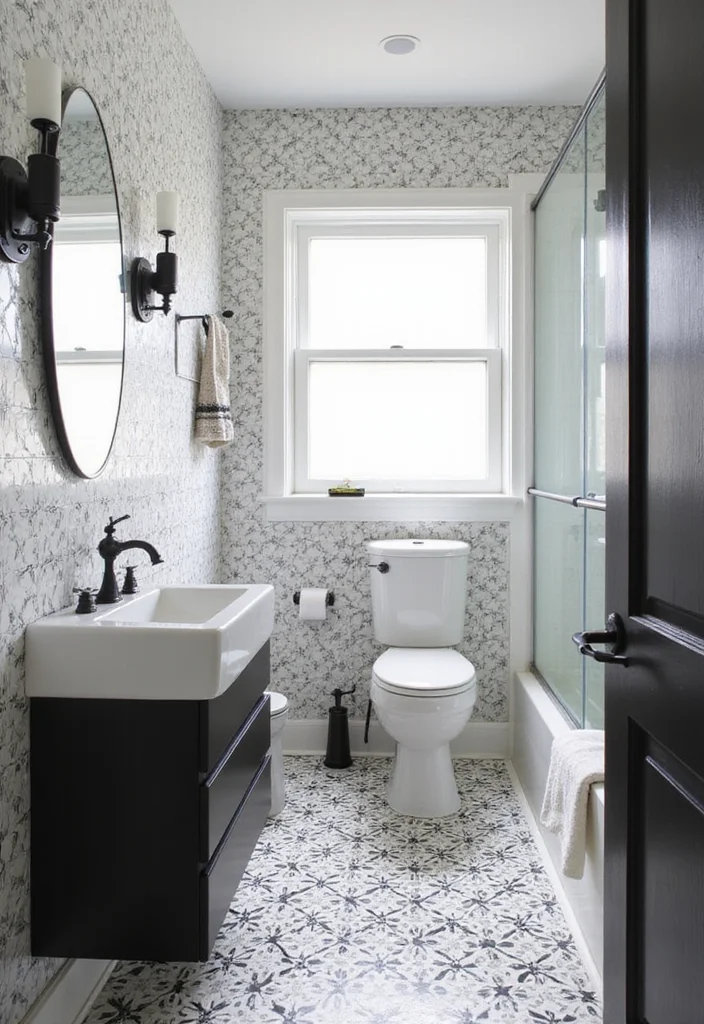 14 Star Tile Bathroom Ideas With Whimsical Style - 5. Monochrome Magic