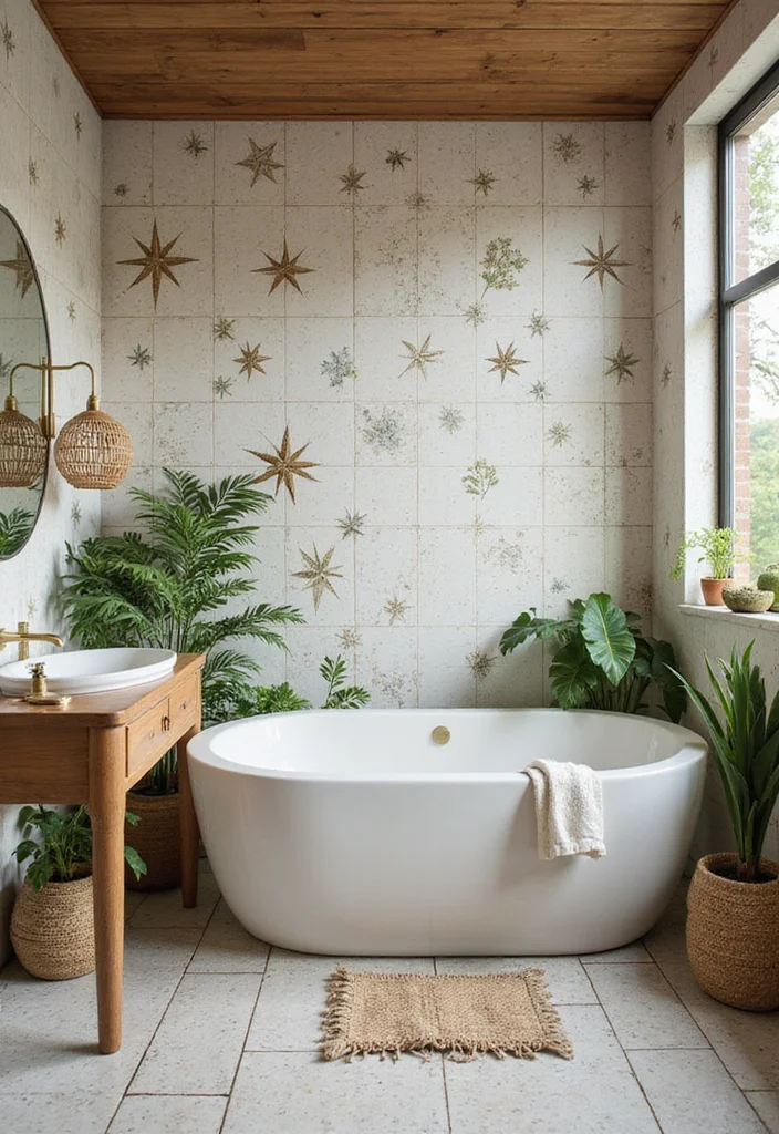 14 Star Tile Bathroom Ideas With Whimsical Style - 7. Nature-Inspired Designs