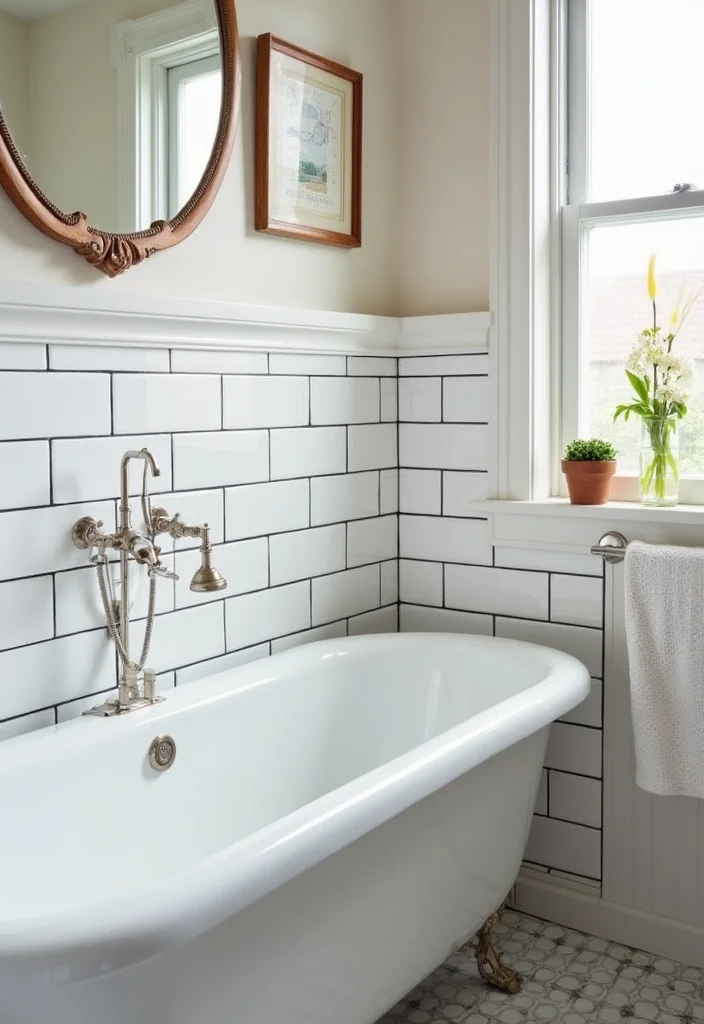 14 Subway Tile Bathroom Ideas for Any Home - 14. Subway Tile with Vintage Fixtures