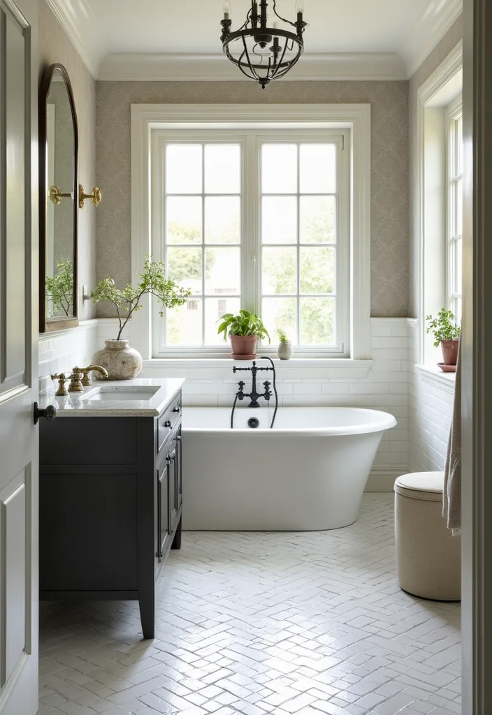 14 Subway Tile Bathroom Ideas for Any Home - 3. Herringbone Pattern Surprise