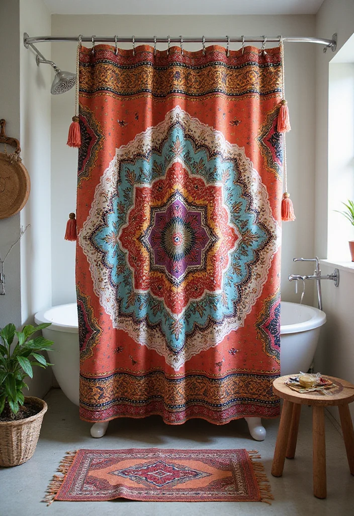 14 Teen Bathroom Ideas With Fun Style - 3. Boho Shower Curtain
