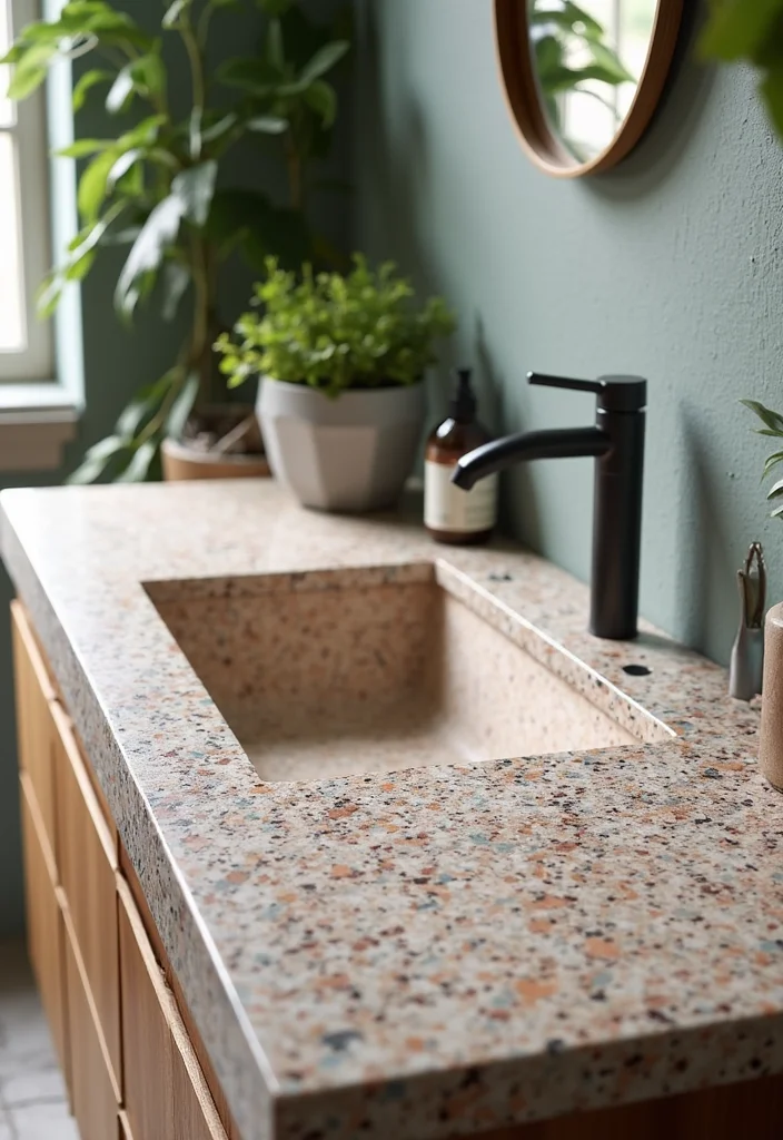 14 Terrazzo Bathroom Ideas With Trendy Sparkle - 1. Chic Terrazzo Countertops