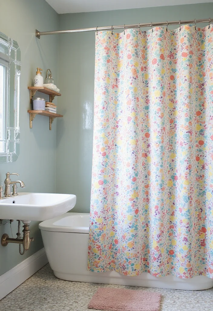 14 Terrazzo Bathroom Ideas With Trendy Sparkle - 10. Terrazzo Shower Curtains
