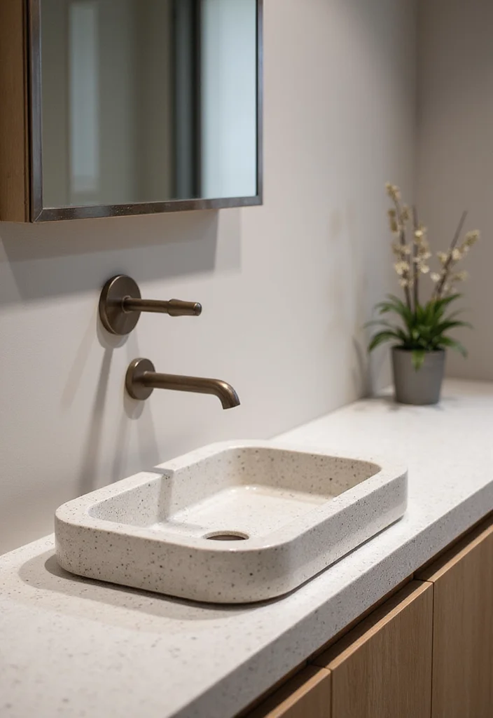 14 Terrazzo Bathroom Ideas With Trendy Sparkle - 12. Integrated Terrazzo Sinks