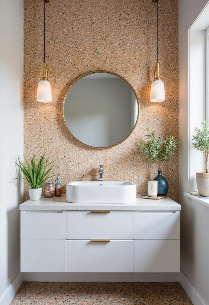 14 Terrazzo Bathroom Ideas With Trendy Sparkle - 5. Terrazzo Backsplashes