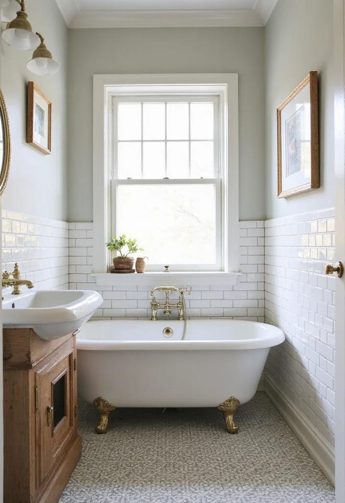 14 White Subway Tile Bathroom Ideas With Clean Style - 13. Vintage-Inspired Tile Patterns