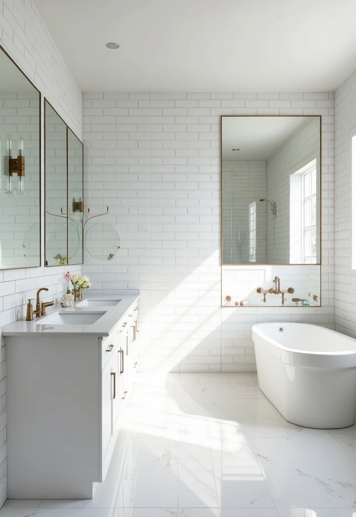 14 White Subway Tile Bathroom Ideas With Clean Style - 14. Natural Light Emphasis with Mirrors