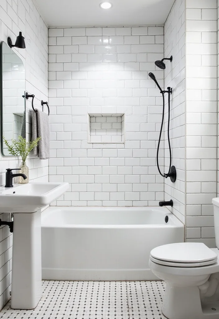 14 White Subway Tile Bathroom Ideas With Clean Style - 6. Contrast with Dark Grout