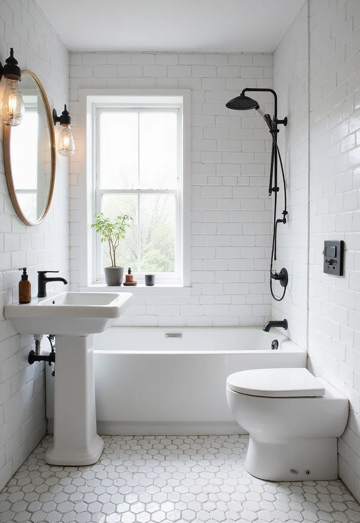 14 White Subway Tile Bathroom Ideas With Clean Style - 8. Eye-Catching Patterns: Geometric Designs