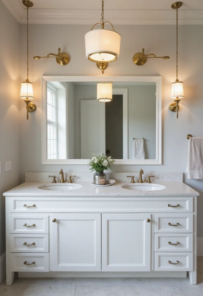 14 White Vanity Bathroom Ideas That Feel Fresh - 10. Layered Lighting Solutions