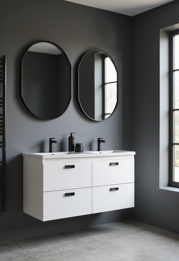 14 White Vanity Bathroom Ideas That Feel Fresh - 4. Contrast with Dark Accents