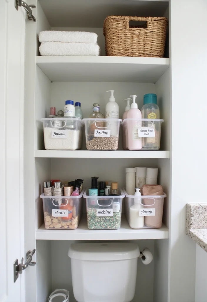 16 Bathroom Cabinet Storage Ideas That Maximize Space - 1. Use Clear Bins for Easy Visibility