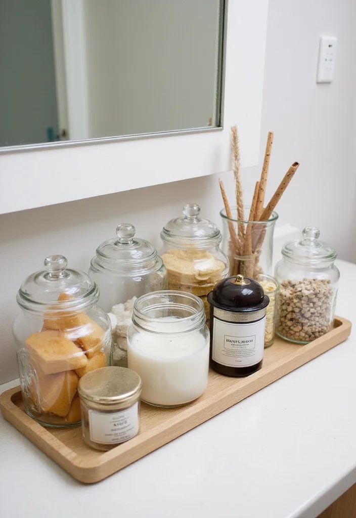 16 Bathroom Cabinet Storage Ideas That Maximize Space - 12. Creative Use of Jars and Canisters