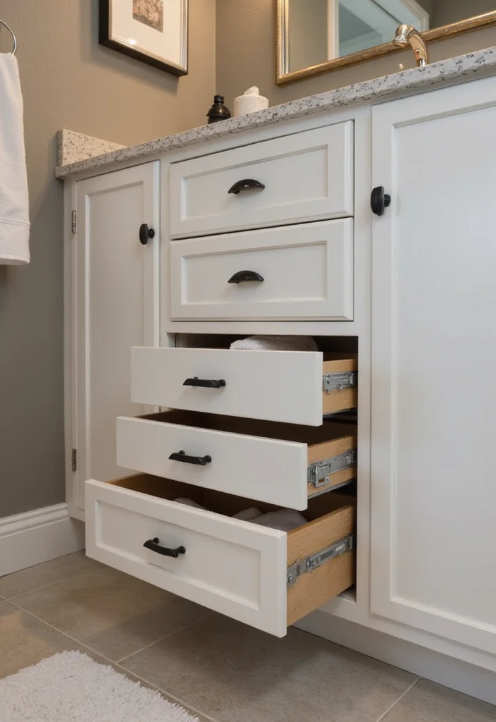 16 Bathroom Cabinet Storage Ideas That Maximize Space - 15. Soft Close Drawers for Quiet Convenience