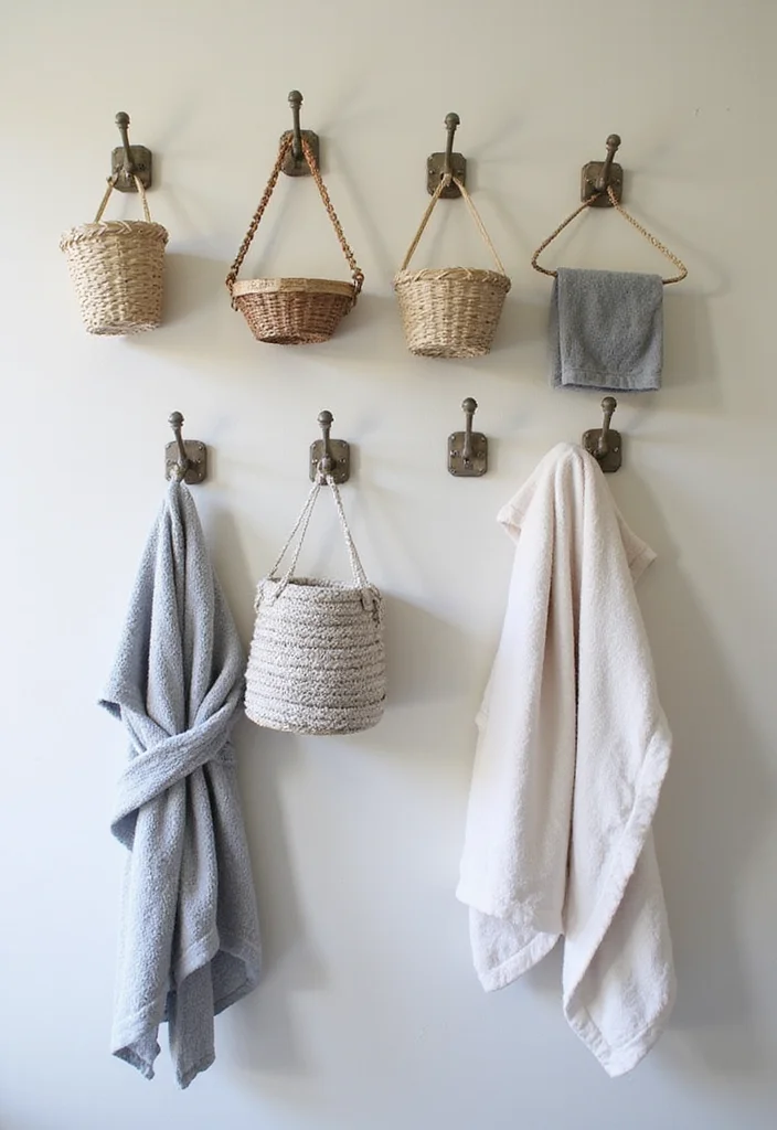 16 Bathroom Cabinet Storage Ideas That Maximize Space - 8. Utilize Vertical Space with Hooks