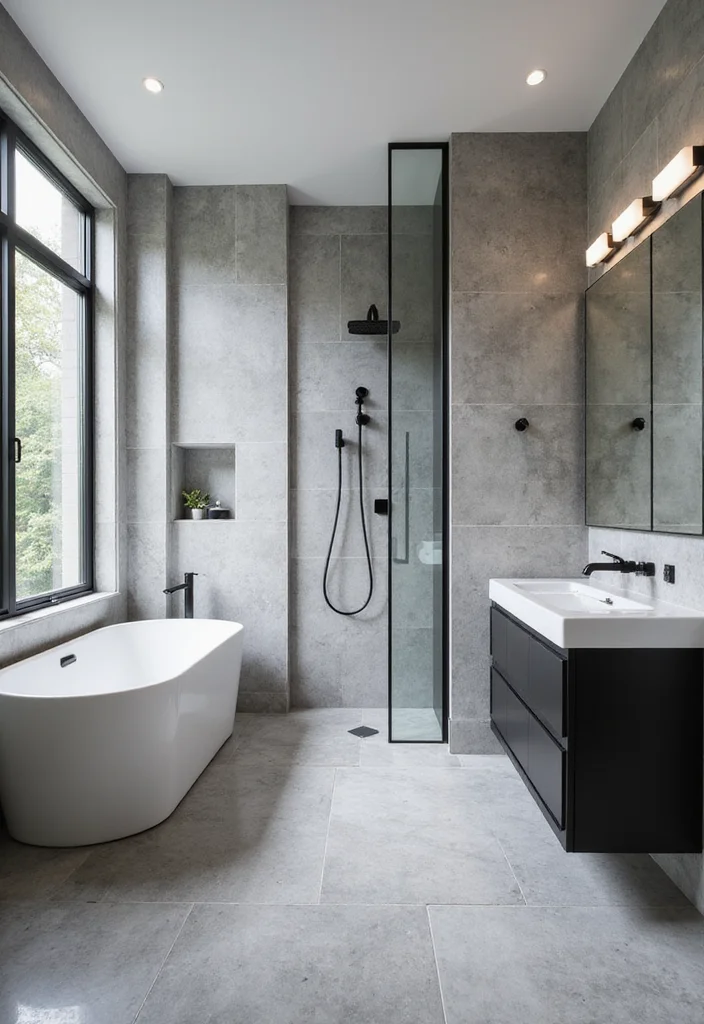 16 Large Format Tile Bathroom Ideas For Seamless Style - 1. Monochrome Elegance