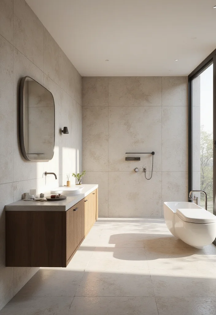 16 Large Format Tile Bathroom Ideas For Seamless Style - 10. Minimalist Zen Space