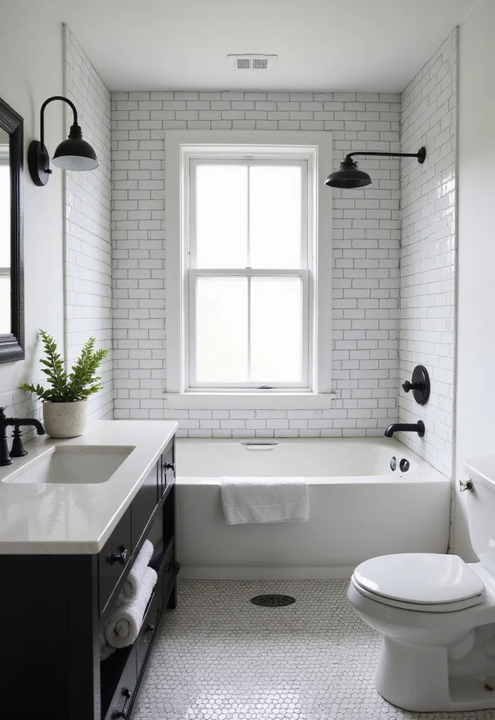 16 Large Format Tile Bathroom Ideas For Seamless Style - 12. Classic Black and White