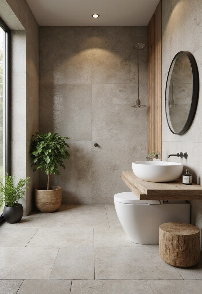 16 Large Format Tile Bathroom Ideas For Seamless Style - 14. Nature-Inspired Designs