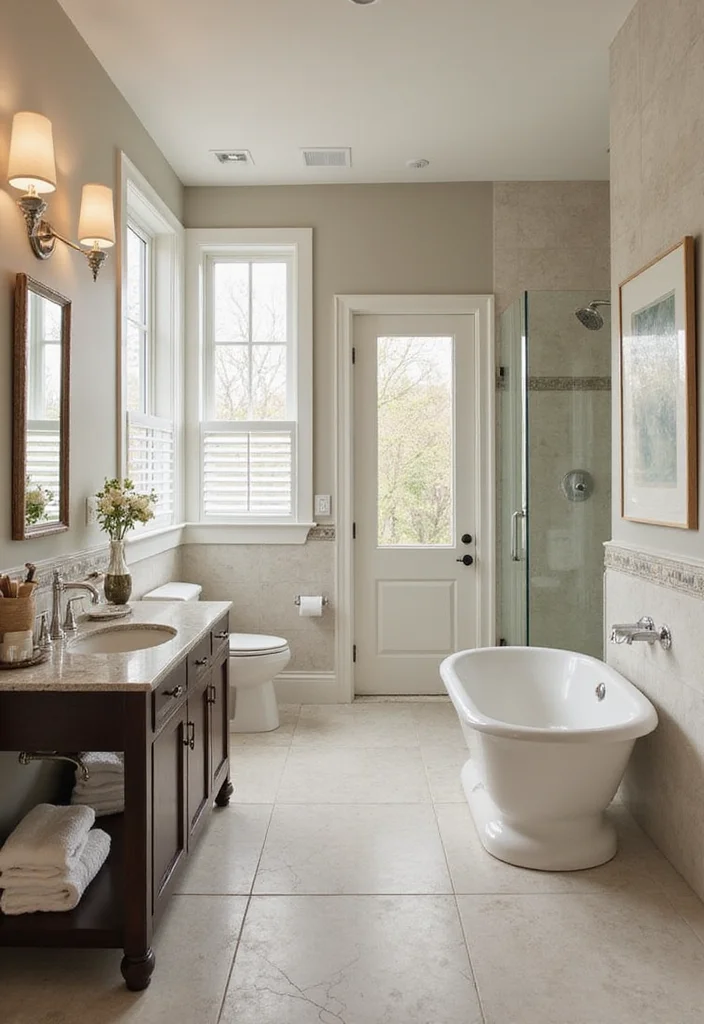 16 Large Format Tile Bathroom Ideas For Seamless Style - 15. Transitional Style with Timeless Appeal