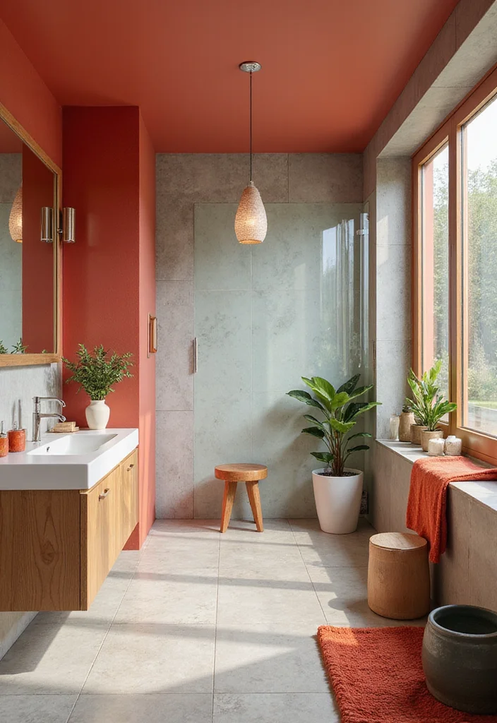 16 Large Format Tile Bathroom Ideas For Seamless Style - 7. Vibrant Colors for a Dramatic Impact