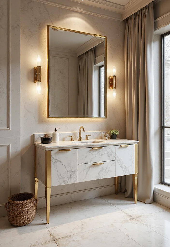 16 Marble Bathroom Vanity Ideas With Luxury Style - 11. Luxurious Gold Accents with Marble
