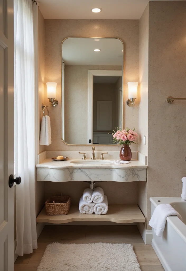 16 Marble Bathroom Vanity Ideas With Luxury Style - 13. Rounded Edges for Softness