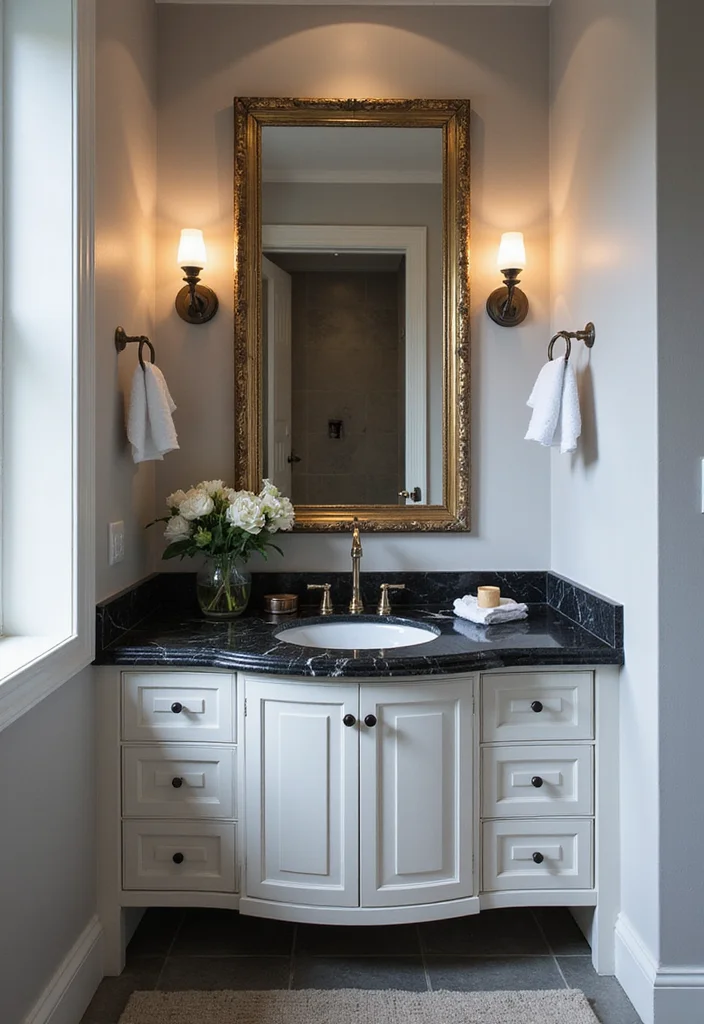 16 Marble Bathroom Vanity Ideas With Luxury Style - 2. Bold Black Marble Glamour
