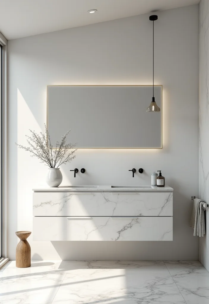 16 Marble Bathroom Vanity Ideas With Luxury Style - 5. Minimalist Marble Vanity with Clean Lines