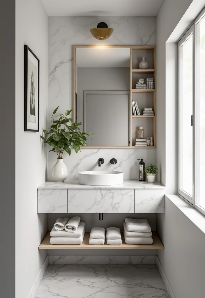 16 Marble Bathroom Vanity Ideas With Luxury Style - 7. Compact Marble Vanities for Small Spaces